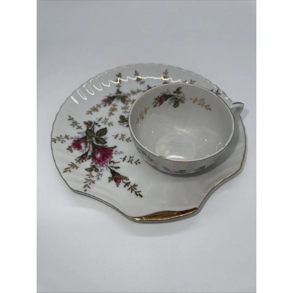Japanese Moss Rose Seashell Snack Plate Gold‎ Trim Plates And Cups.